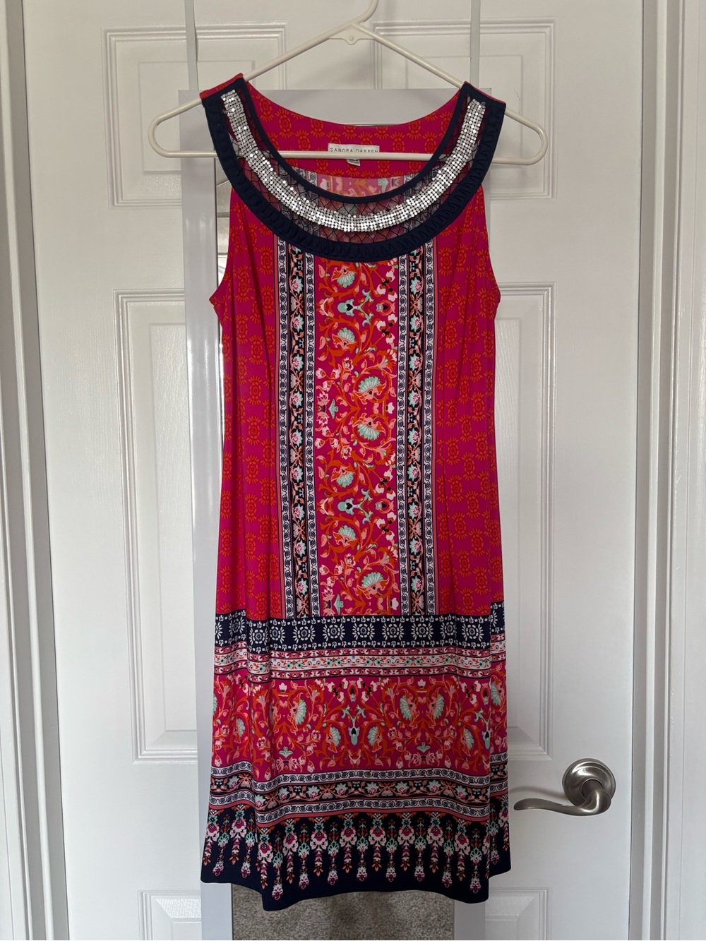 Sandra Darren Sleeveless Beaded Collar Shift Dress